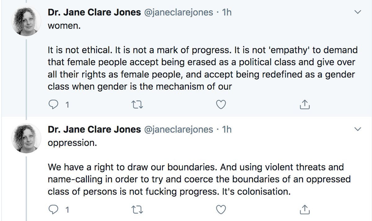 Woman: Cool. So maybe you could stop casually demonising women that are trying to stand up to this and recognise that maybe we have decent political reasons why we are resisting this ideology?