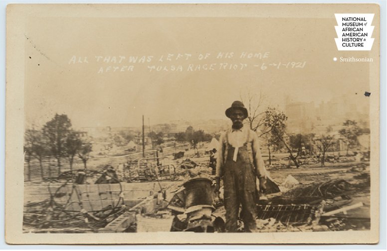  #OTD in 1921, the deadliest racial massacre in U.S. history began in the thriving Greenwood African American community of Tulsa, OK. Black Wall Street in Tulsa, OK was destroyed by a racist mob.  #APeoplesJourney  #ANationsStory