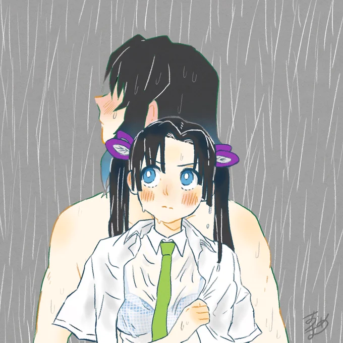 【リクエスト企画】
ふじむらさきさんより
「もうすぐ梅雨なので、急な雨で濡れて服が透けたアオイちゃんと見せたくない伊之助君を現パロ」
リクエストありがとうございました?
蛇足ですが雑な漫画も添えました٩( ᐛ )وおいしいシチュの伊アオが描けて楽しかったです〜 