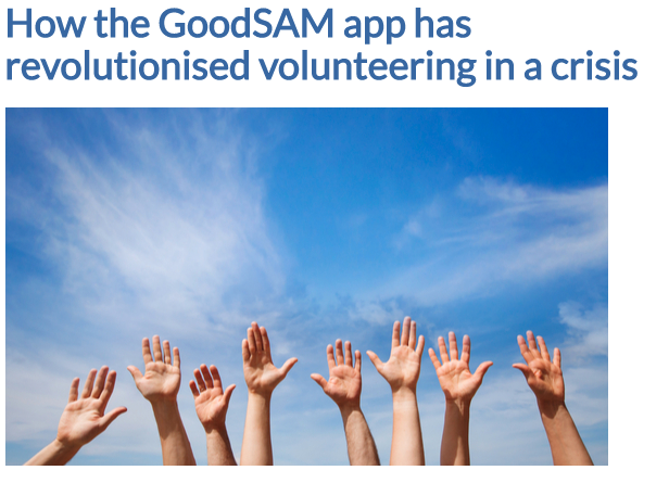 Check out how GoodSAM is providing a platform for @RoyalVolService to deploy #nhsvolunteerresponders in the #COVID19 crisis. This ability to connect those in need with those who can help is revolutionising 3rd sector volunteering goodsamapp.org 

digitalhealth.net/2020/05/how-th…