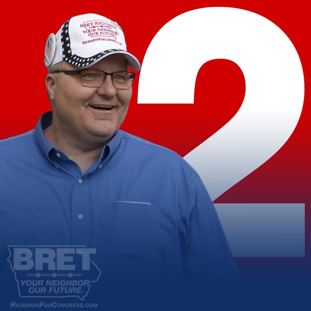 Richards4Iowa's tweet photo. We're just 2 days out from sending a conservative, everyday Iowan like your neighbor to Congress to get the job done! #IA04 #Bret4Iowa #iapolitics 

Polling places have changed this year. Find your new polling place here: https://t.co/Tmb505FuTe https://t.co/G0H9jasqcb