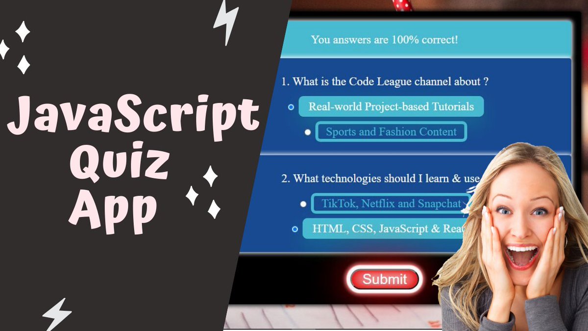 CodeLeague7's tweet image. Build a Quiz App | JavaScript Project Tutorial youtu.be/2dFsIQGYMA8
#CodeNewbie #100DaysOfCode #webdevelopment #programming #javascript #javascript30 #css #html #webdev #webdesign #coding #CodeNewbies