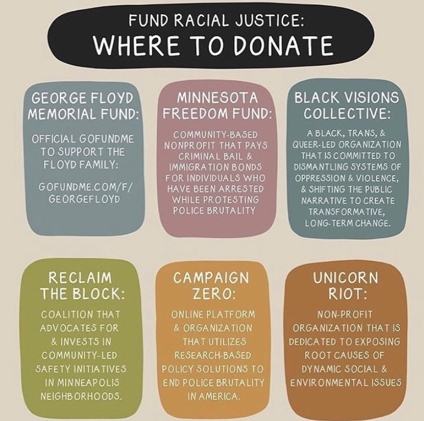 Here is a list of some organizations to donate to- I know no amount of money will bring anyone’s life back that was wrongfully taken away... but we can help save future lives. I hope. My heart goes out to everyone grieving, hurting and fighting. Be safe 💔