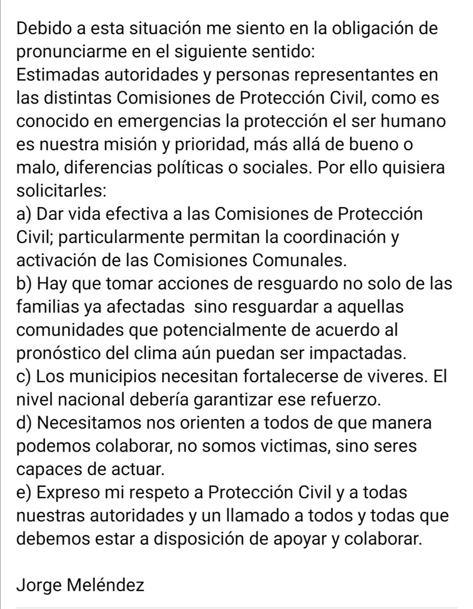 paololuers's tweet photo. Jorge Meléndez, ex director de Protección Civil, difunde el siguiente mensaje: https://t.co/AWuBb9mq0p