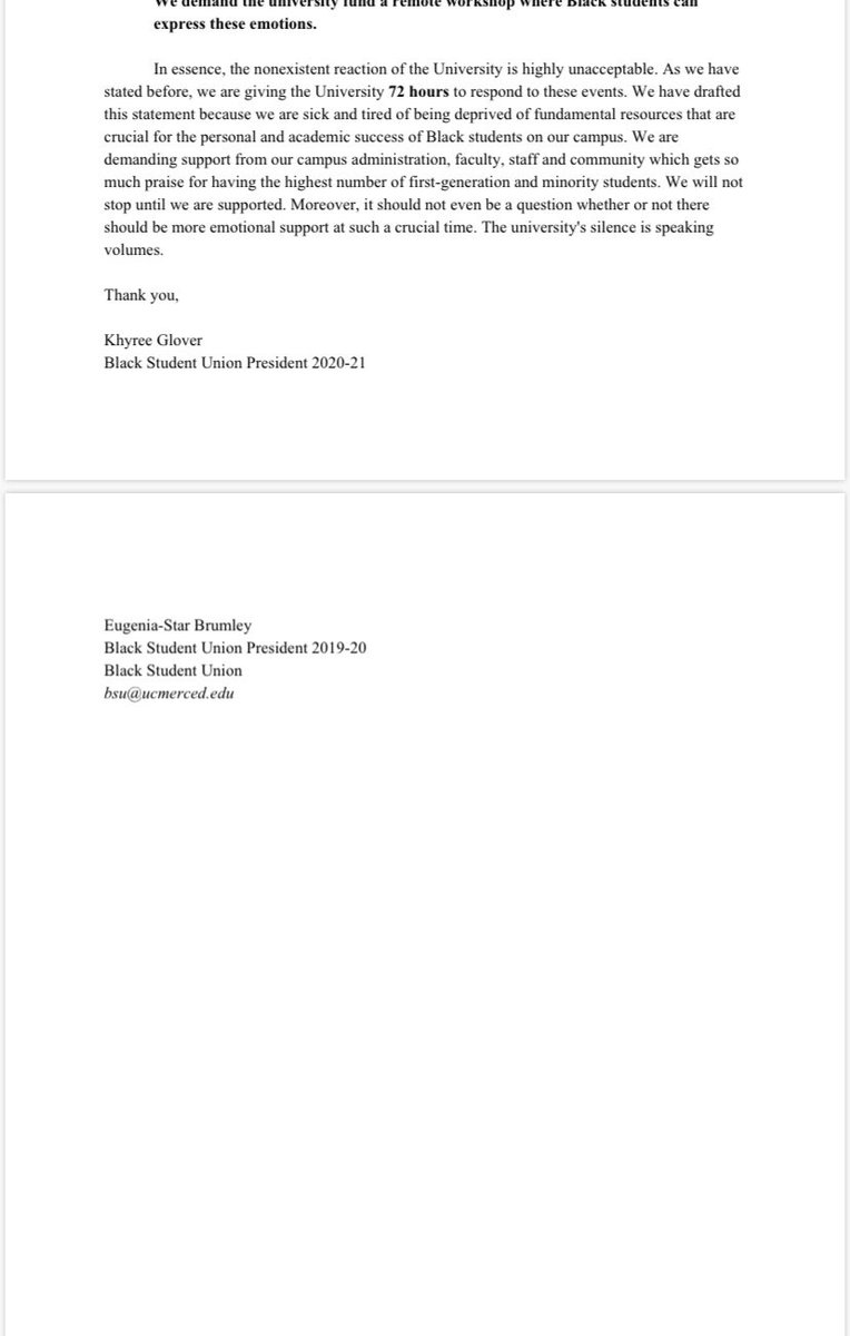 The University of California Merced Black Student Unions Call to Action Statement, 2020.  <a href="/ucmerced/">UC Merced</a> We demand a response in the next 72 hours. SAY HIS NAME.