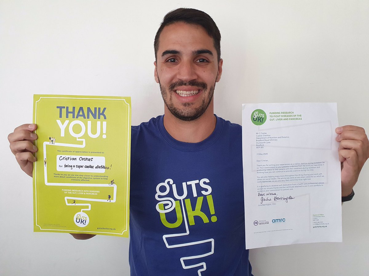 cristiancostasb's tweet photo. So humbled to receive these kind words and a T-shirt from @GutsCharityUK after they asked me to write an article about my lockdown experience trying to help #coeliac patients for #gfcommunityweek.

Such a pleasant surprise from such a caring charity. Thanks so much all of you🙏 https://t.co/Ok66m04Jer
