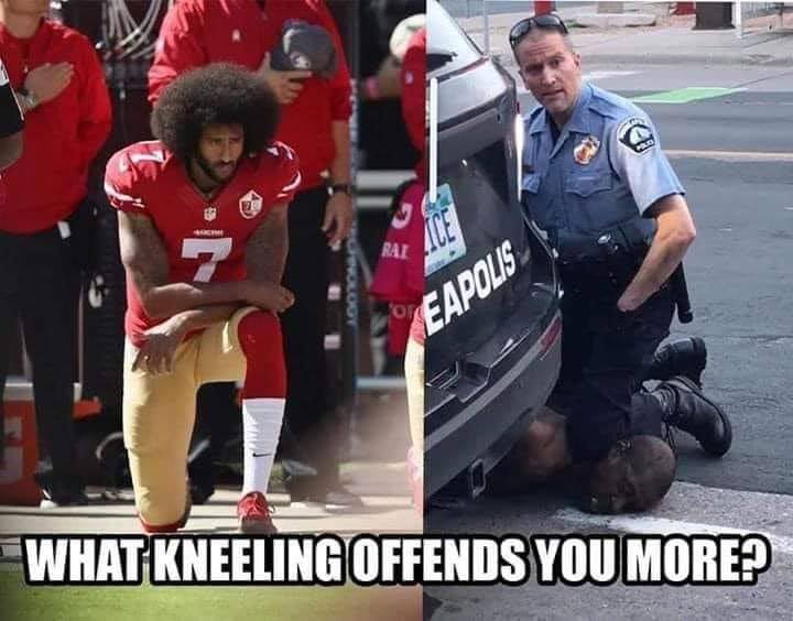 jayoung3292's tweet photo. I don't know about you, but I would rather see athletes #TakeAKnee AGAINST #PoliceBrutality than a so called #LawEnforcement officer #TakeAKnee on an unarmed man's throat for two minutes! Make no mistake, #HeHadIntent and #Kaepernick was right! #JusticeForGeorgeFloyd #FBRParty https://t.co/EuVDiMwCqA