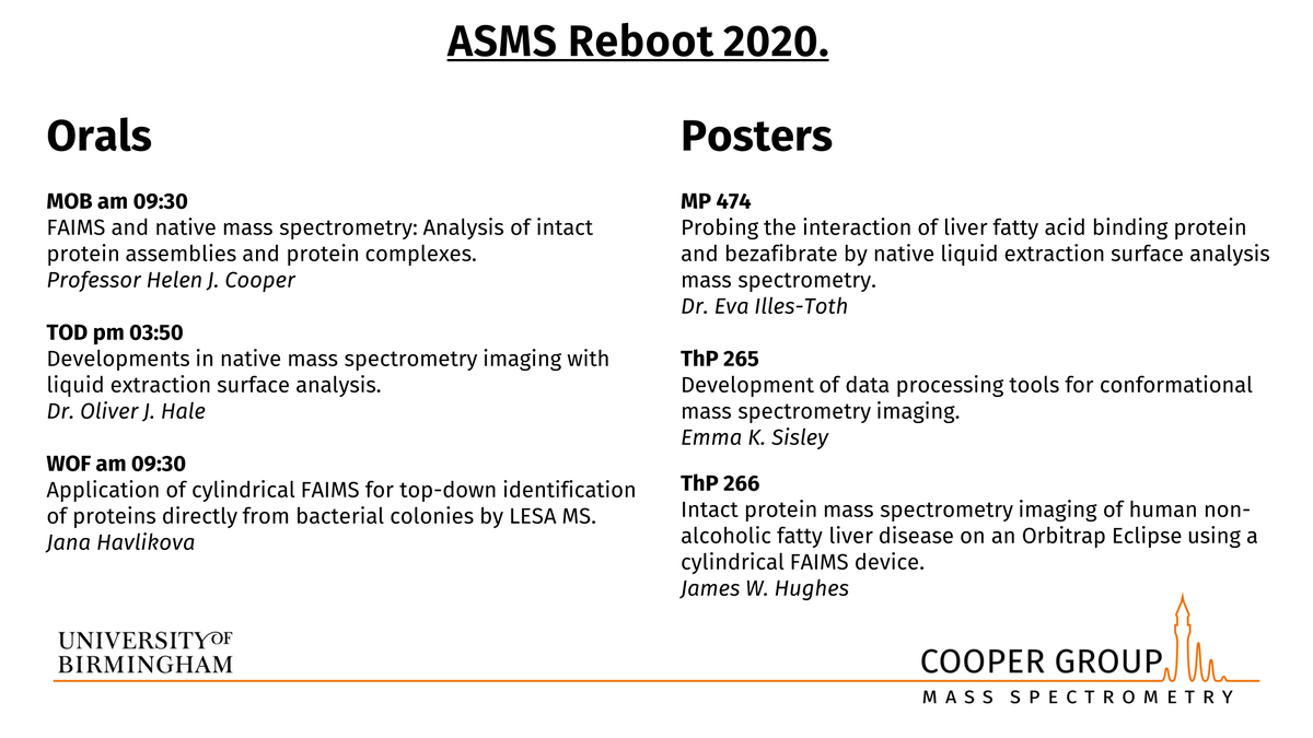 CooperMassSpec's tweet image. We&apos;re proud to be presenting at #ASMS2020, find details of our orals and posters below!