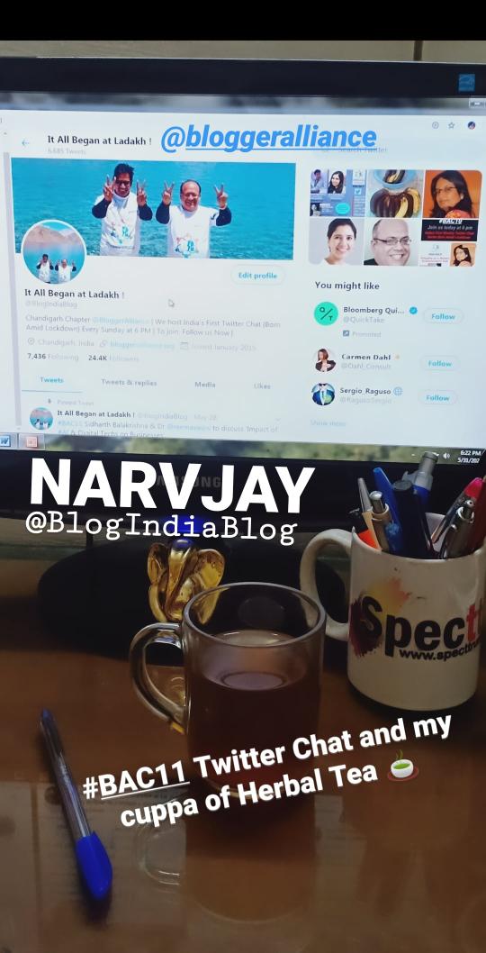 NarvijayYadav's tweet photo. Herbal tea goes best with me during the @BlogIndiaBlog Twitter Chat ☕

#BAC11 https://t.co/Nn5NWAYAz4