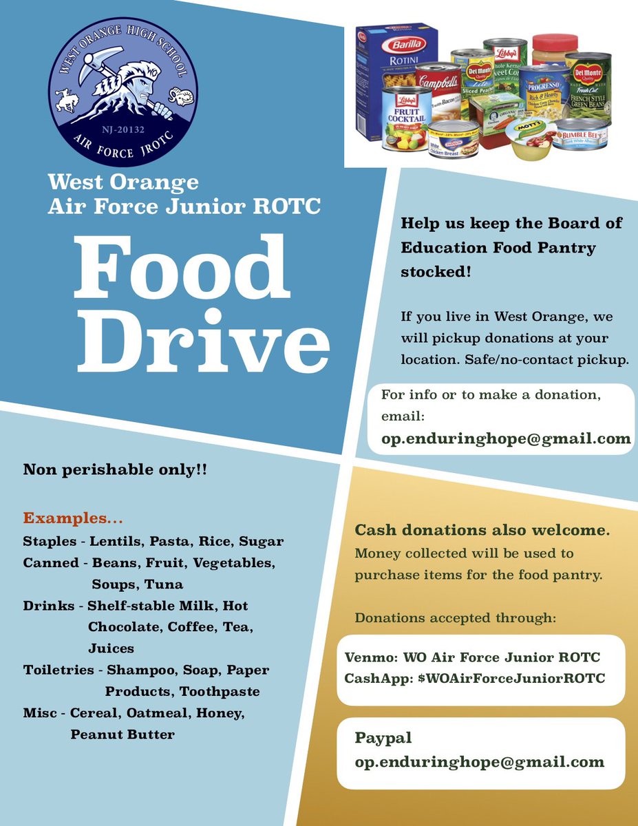 5 weeks of Operation Enduring Hope has gone by, bringing our total meals donated to almost 3,000! Please check out our flyer, there is still more time to help!! #afjrotc #airforce #fooddrive