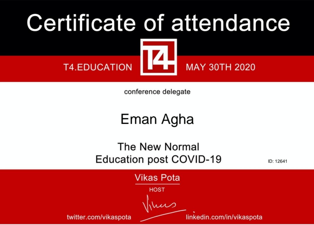 Agha1Eman's tweet photo. Certificate of attendance the conference 
#MicrosoftEDU 
#T4Conf 
#T4conference https://t.co/yN3at0YzCJ