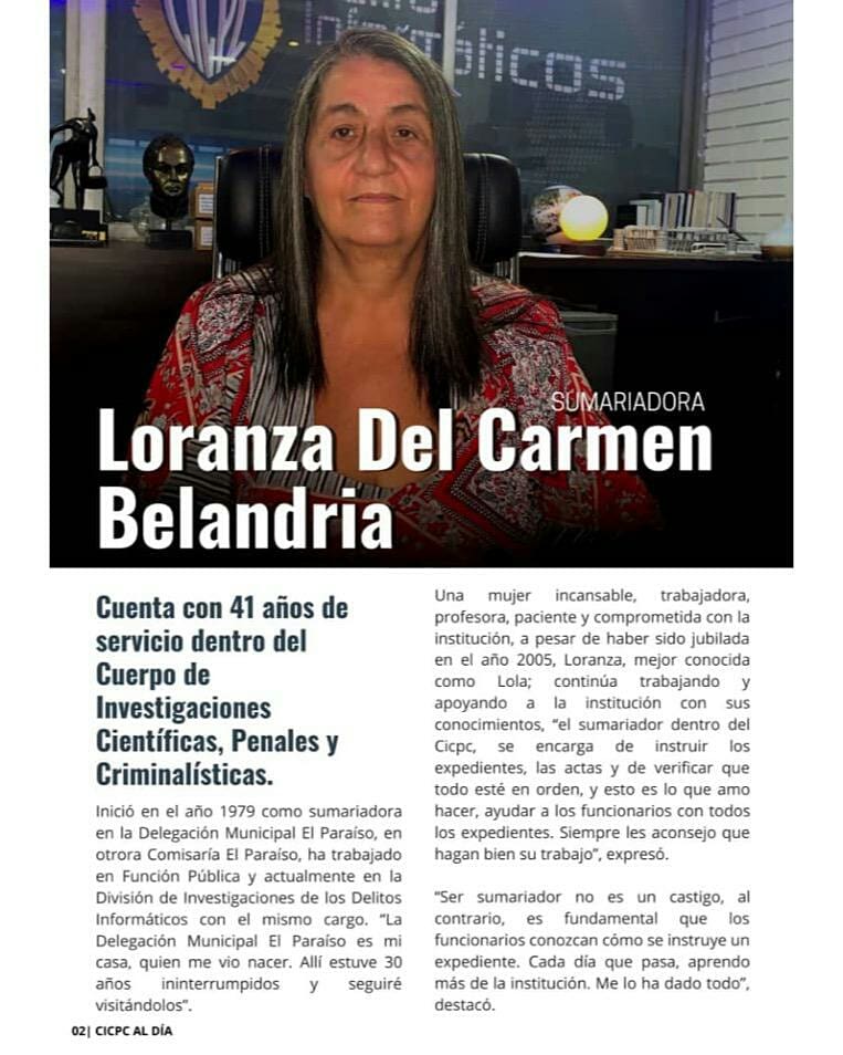 Hoy les presento la edición número 68 de CICPC Al Día, comenzamos con una semblanza de Loranza del Carmen Belandria.