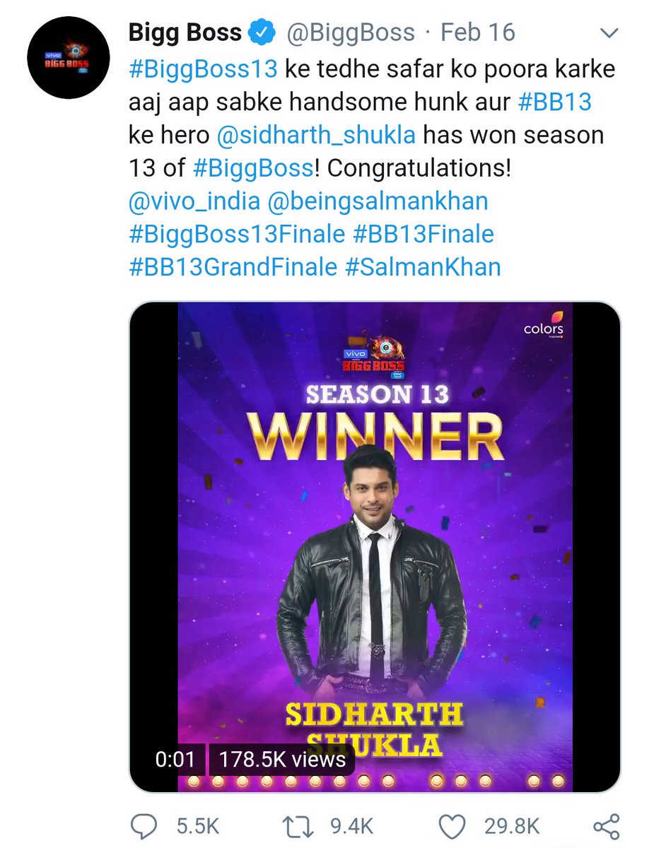 The loudest roar, the last laugh ! This wasn't the end but the beginning of a lifelong journey where you'll keep making us proud & happy and we'll keep showering you with our unconditional love & support. Pakka.  @sidharth_shukla  #AllHeartsWithSidharth  #AlwaysByYourSideSid