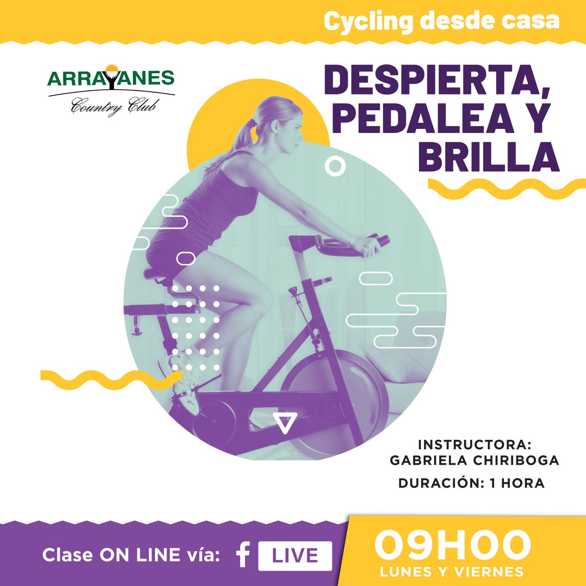 ArrayanesEC's tweet photo. Despierta, pedalea y brilla este nuevo mes con las clases de cycling en casa con Gabriela Chiriboga! 

Este lunes 1 de Junio no se pierda la clase online a las 09H00 en nuestra cuenta de Facebook @ArrayanesEc.

#YoSoyArrayanes #YoAmoArrayanes #QuédateEnCasa https://t.co/qJzd4itbY2