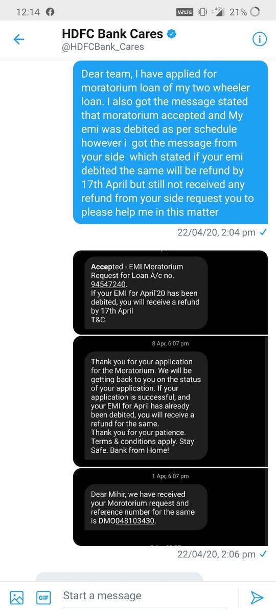 mack_4100's tweet photo. @HDFCBank_Cares  @HDFC_Bank  As per my request till date I didn't get the refund from your side.. This is not end you have debited 2nd emi on 30th May 2020 how it's possible u are liable to refund me emi instead of you are debited emi where I have already applied for moratorium https://t.co/zIpEh82mqS