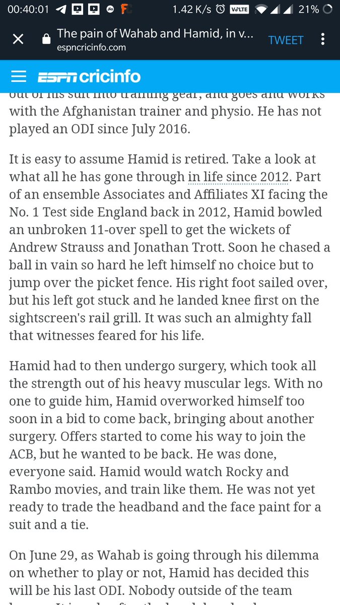 Bowlers don't dive . This is what happened in 2012. Never became fully fit after that. In fact, just before the 2019 WC, he had only bowled 20 overs. Before that, he hadn't even played a domestic game for 2 years. Came and bowled 140 KPH in the first match against Aus.