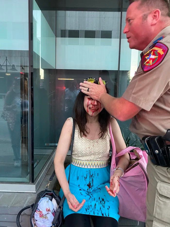 Dallas PD was spraying pellets and hit a woman who was coming home with her groceries. Nice going, guys.