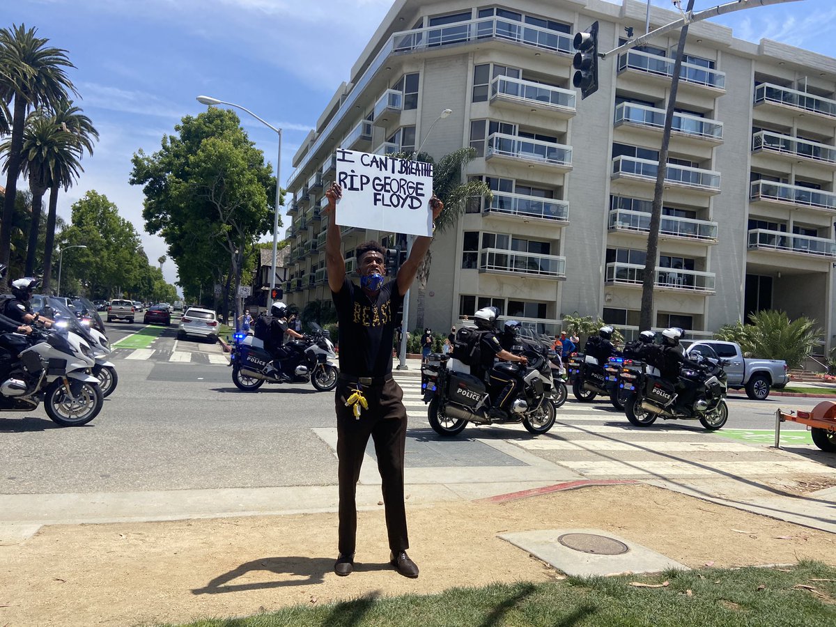 Keeping tabs on  #GeorgeFloyd protests in the LA area today. Small, peaceful demonstration in Santa Monica.