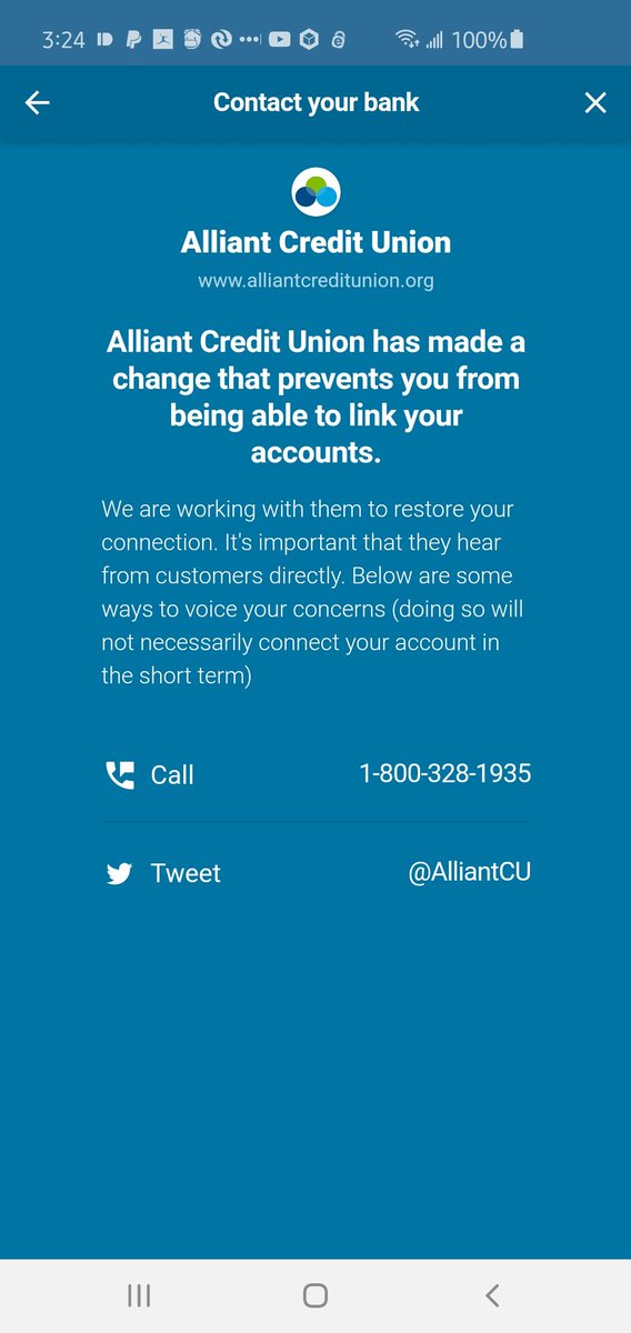 ConfessionFA's tweet photo. Hey @AlliantCU, I need access to my financial data. Please let me use the financial services apps I need! https://t.co/uze2EdyIAL