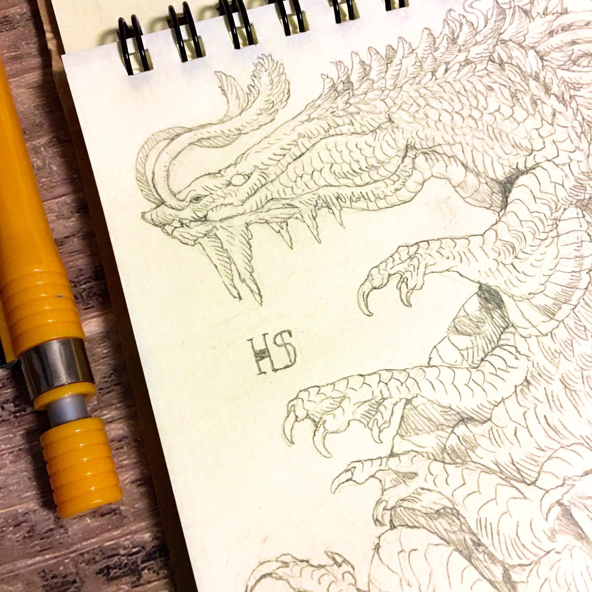 ハルカゼ Croquis 描き途中ドラゴンさん クロッキー帳 シャーペン イラスト 描き途中 ドラゴン