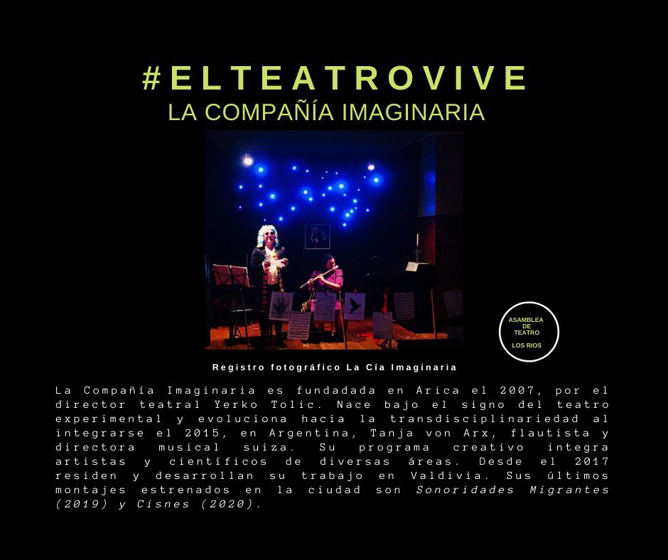 teatrolosrios's tweet photo. Hoy domingo, queremos poner en valor y visibilizar nuestro presente.Compañías que se han establecido estos últimos años en la Región:
Las compañías Teatro Periplos, La Compañía Imaginaria, Teatro y Títeres La Abuela Poroto, Teatro a Tierra e Inconsciente Lab. ❤️

#valdiviacl https://t.co/Q0TiZckmJ7