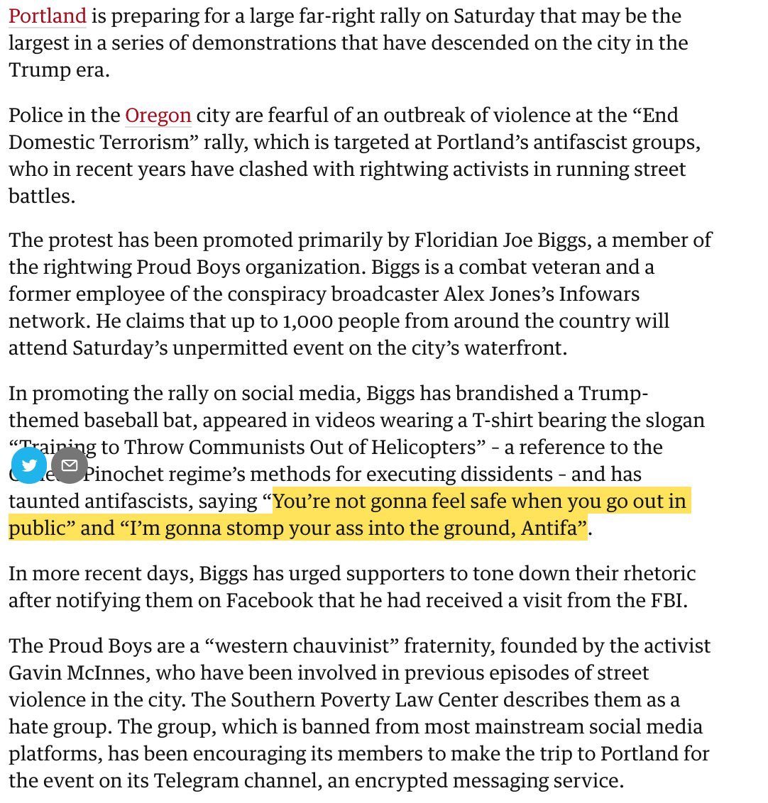 Joe Biggs called for violence as he organized a rally of over 1,000 White Nationalist from all over the country, including Patriot Prayer, the Proud Boys, & the American Guard(Who assault protests with a hammer).