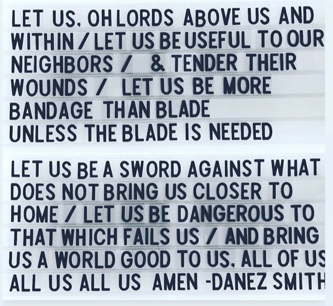 Danez_Smif's tweet photo. I haven’t been sharing or RTing my own poems in this moment cause yuck, but this the end of this one written after the death of Philando Castile hit me now cause I feel like we’re living in it. Tender to the neighbors, bringing the sword to the oppressive, inherently evil police. https://t.co/N4fQey1Xto