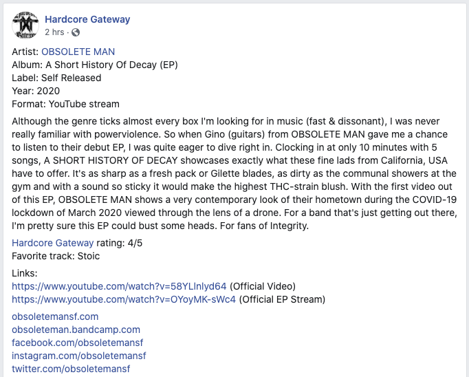 obsoletemansf's tweet photo. Thank you @HardcoreGateway for the sick review all the way from Belgium! 🇧🇪 https://t.co/sNgGbt3GJd