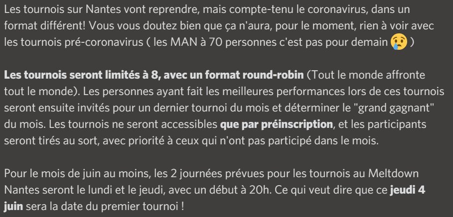 Stick2Smash's tweet photo. Les tournois au Meltdown sont bientôt de retour ! Vous pouvez retrouver les infos globales ci-dessous, et toutes les précisions sur le discord Smash Ultimate Nantes -> https://t.co/aL5TjeK0l3
Alors à très vite pour les tournois DECONFIN'MAN ! 🐙 https://t.co/sNvstcyzao