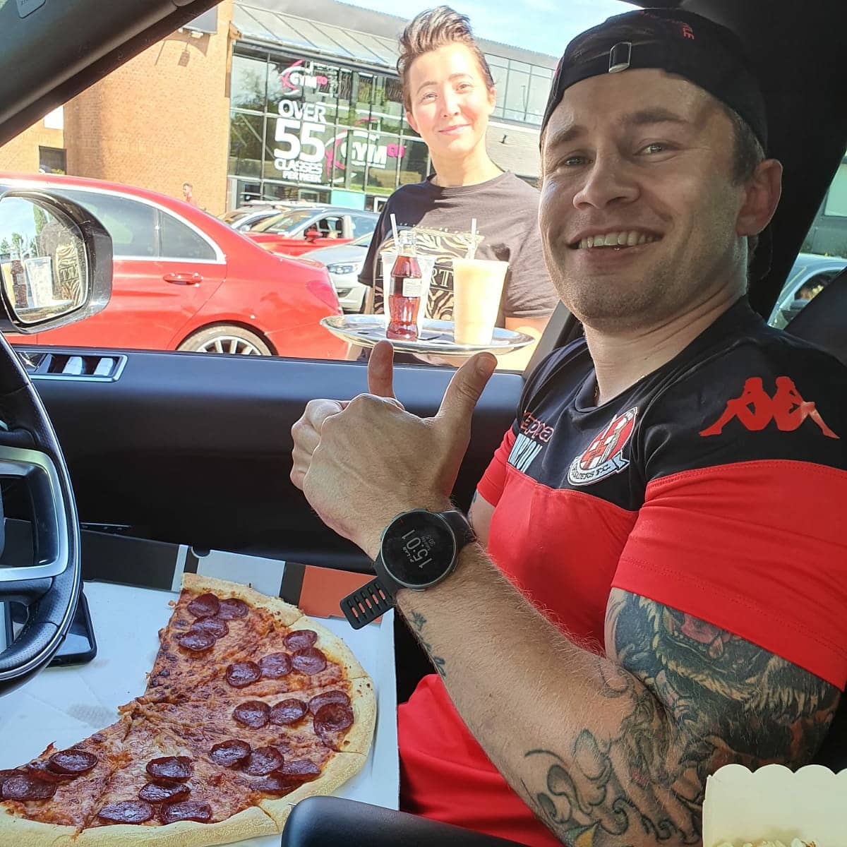 RealCFrampton's tweet photo. 🍕 🍿 🖥 👍 @TheDevenish. Some man for one man @jimconlonJDM https://t.co/JAB8x3Us7M