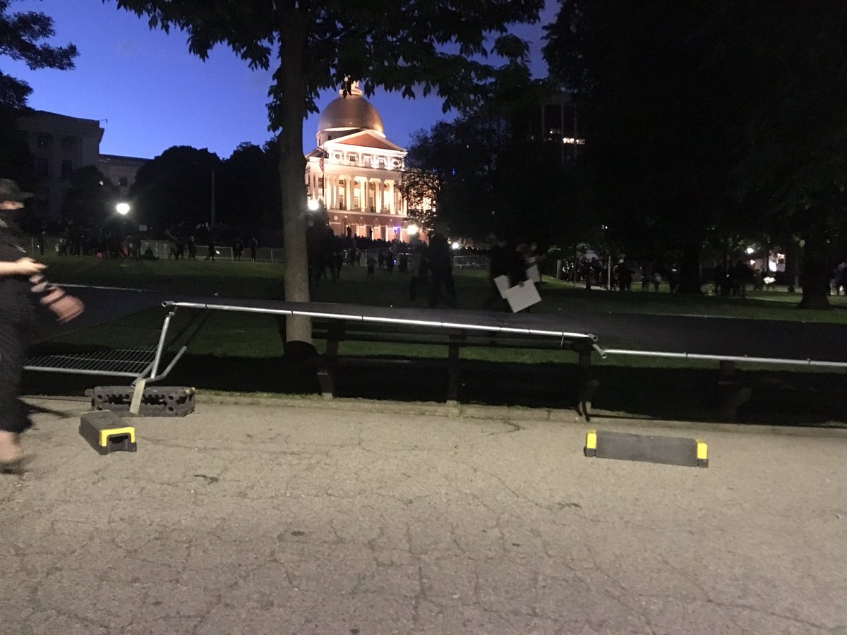 In a "least surprising thing ever" moment, the fenced in construction area is no longer as fenced in.  #BostonProtest