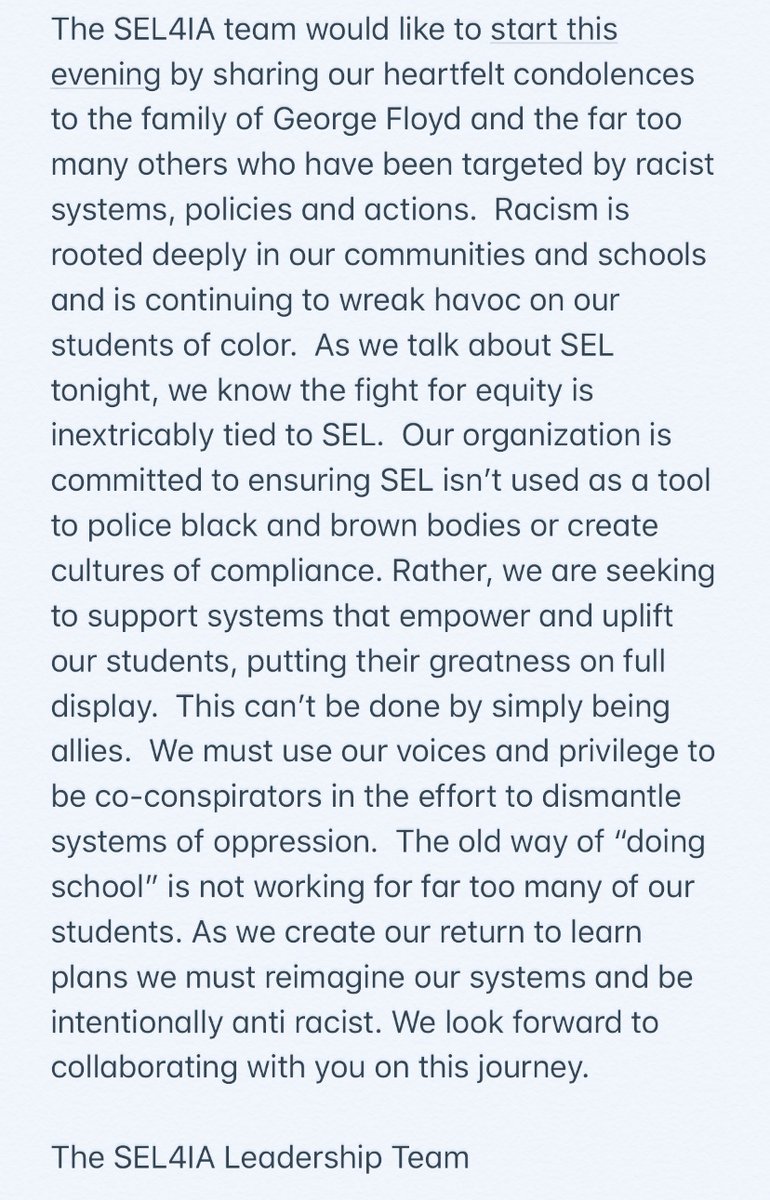 As we begin tonight we ask that you read the following statement from our organization. #IAedChat