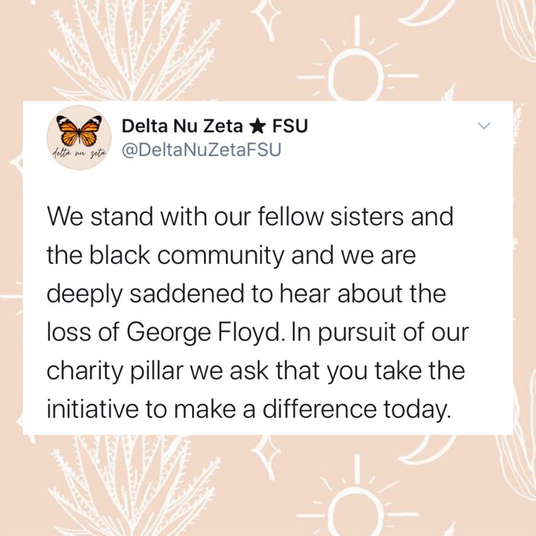 DeltaNuZetaFSU's tweet photo. We see you. We hear you. We stand beside you. -Xoxo, Delta Nu Zeta https://t.co/cf4vYrcVOq