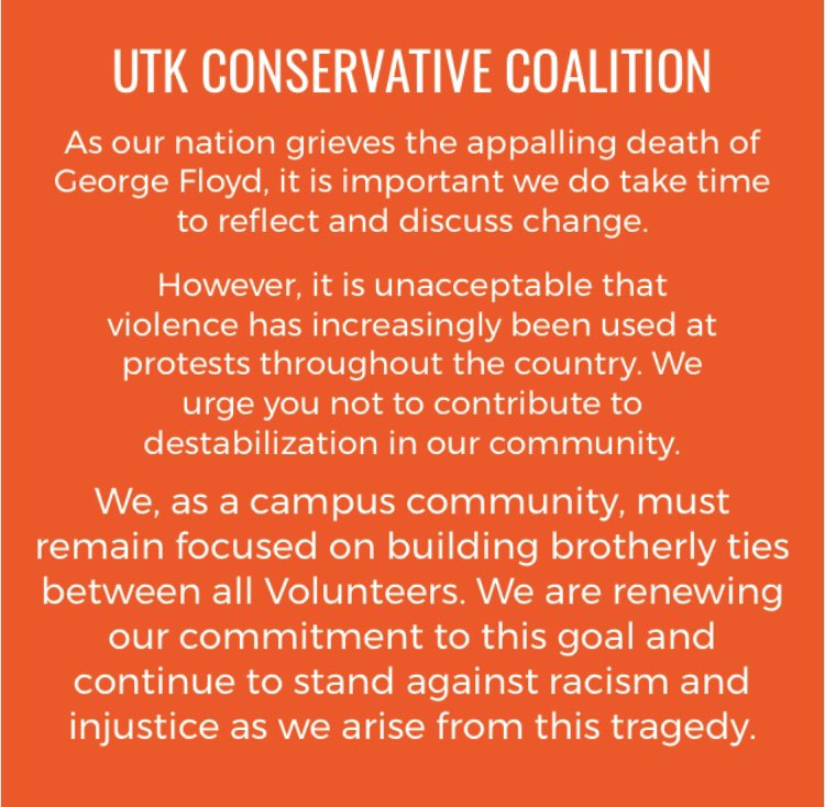A statement from the Coalition and its member organizations. <a href="/UTKnoxville/">UT Knoxville</a> <a href="/DondePlowman/">Donde Plowman</a> <a href="/UT_President/">UT System President Randy Boyd</a> <a href="/knoxnews/">Knox News</a> <a href="/wbir/">WBIR Channel 10</a> <a href="/UTKDailyBeacon/">The Daily Beacon</a> <a href="/6News/">WATE 6 On Your Side</a> <a href="/wvlt/">wvlt</a>