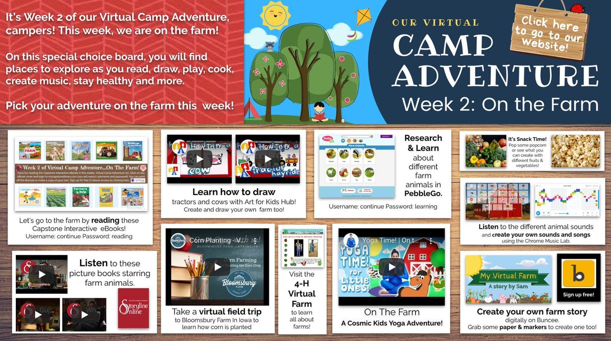 Week 2 of Virtual Camp Adventure is LIVE!🎉🎉🎉

Let's Go To The Farm! 🐖🐏🦃

Everything you need to share with your students &amp; families is here, friends... buff.ly/2XHubjq

#vanmeter