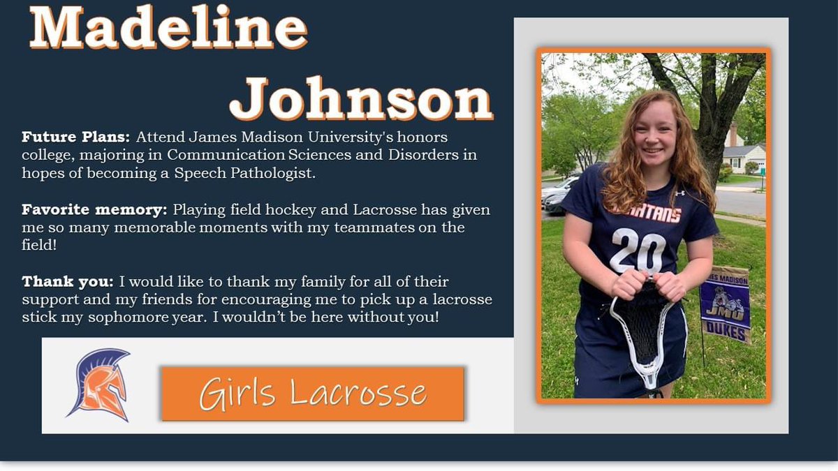 Senior Spotlight - Lady Spartan Lacrosse. Congratulations Madeline Johnson @madrosejohnson <a href="/WSGVL/">WS Girls Lacrosse</a> <a href="/Wshs12thMan/">WSHS Student Section</a> #spartanLacrosse #SpartanNation #ClassOf2020