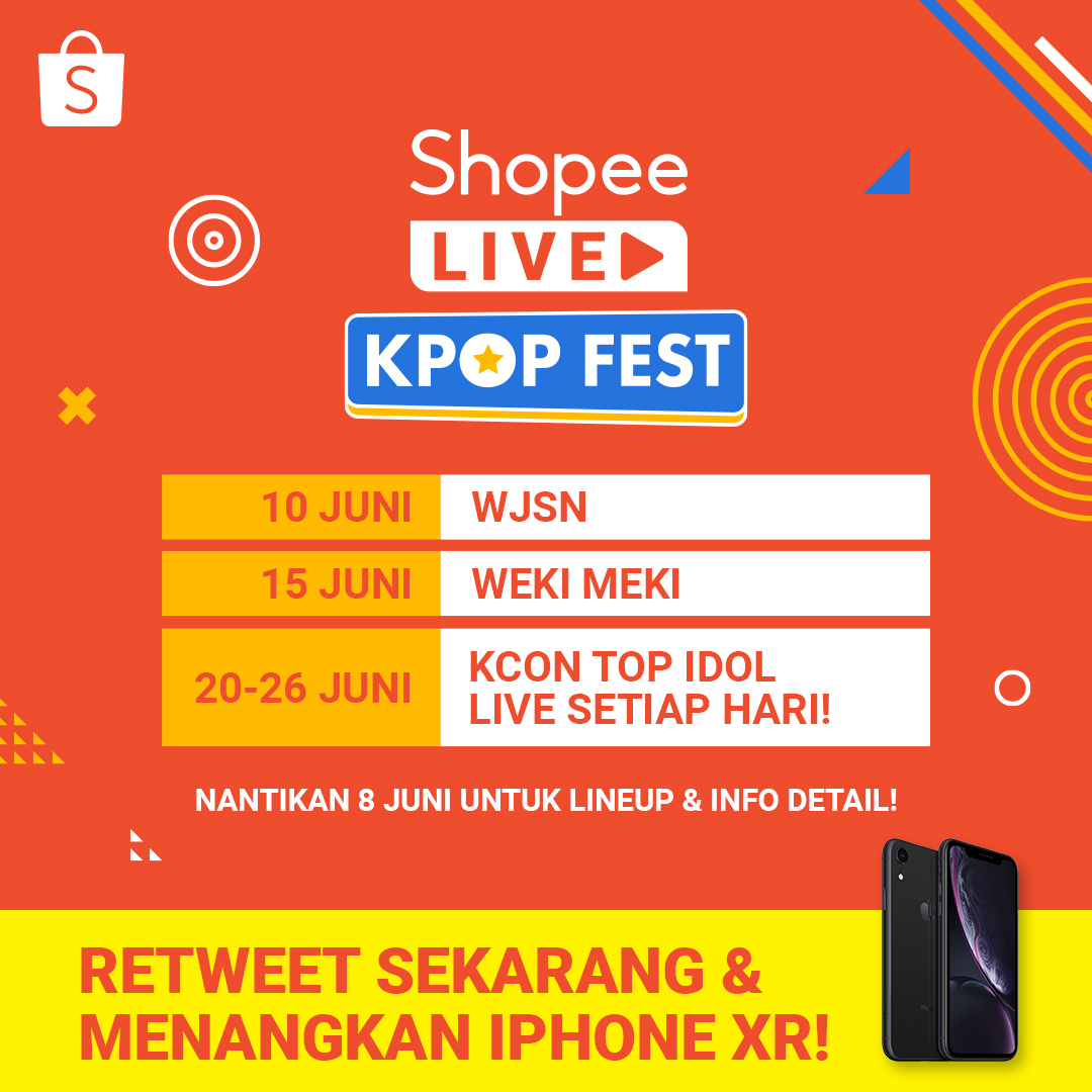 1. FOLLOW Twitter @shopeeid
2. RETWEET &amp; LIKE tweet ini
3. REPLY pakai #FestivalShopeeKPOP SEBANYAK-BANYAKNYA

Pemenang dipilih ACAK mendapatkan 1 IPHONE XR. Periode sampai 4 Juni '20.
#ShopeeID #ShopeeLiveKpopFest