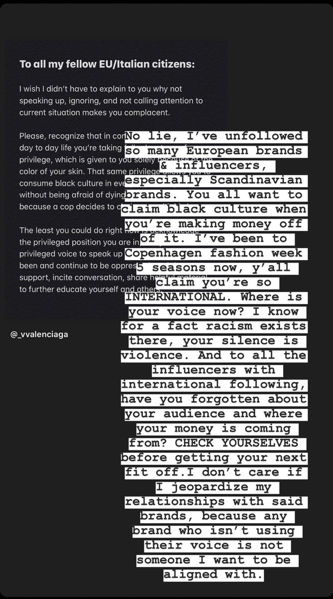 To EU / Scandi brands &amp; influencers. Don’t claim black culture only when it’s convenient for you. Don’t claim you’re so “international” when all you’ve shown is silence.