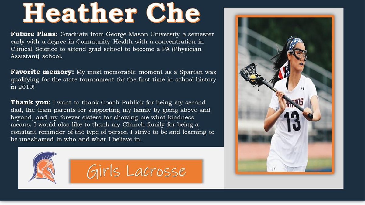 Senior Spotlight - Lady Spartan Lacrosse. Congratulations Heather Che! <a href="/che_heather/">H</a> <a href="/WSGVL/">WS Girls Lacrosse</a> <a href="/Wshs12thMan/">WSHS Student Section</a> #spartanLacrosse #SpartanNation #ClassOf2020