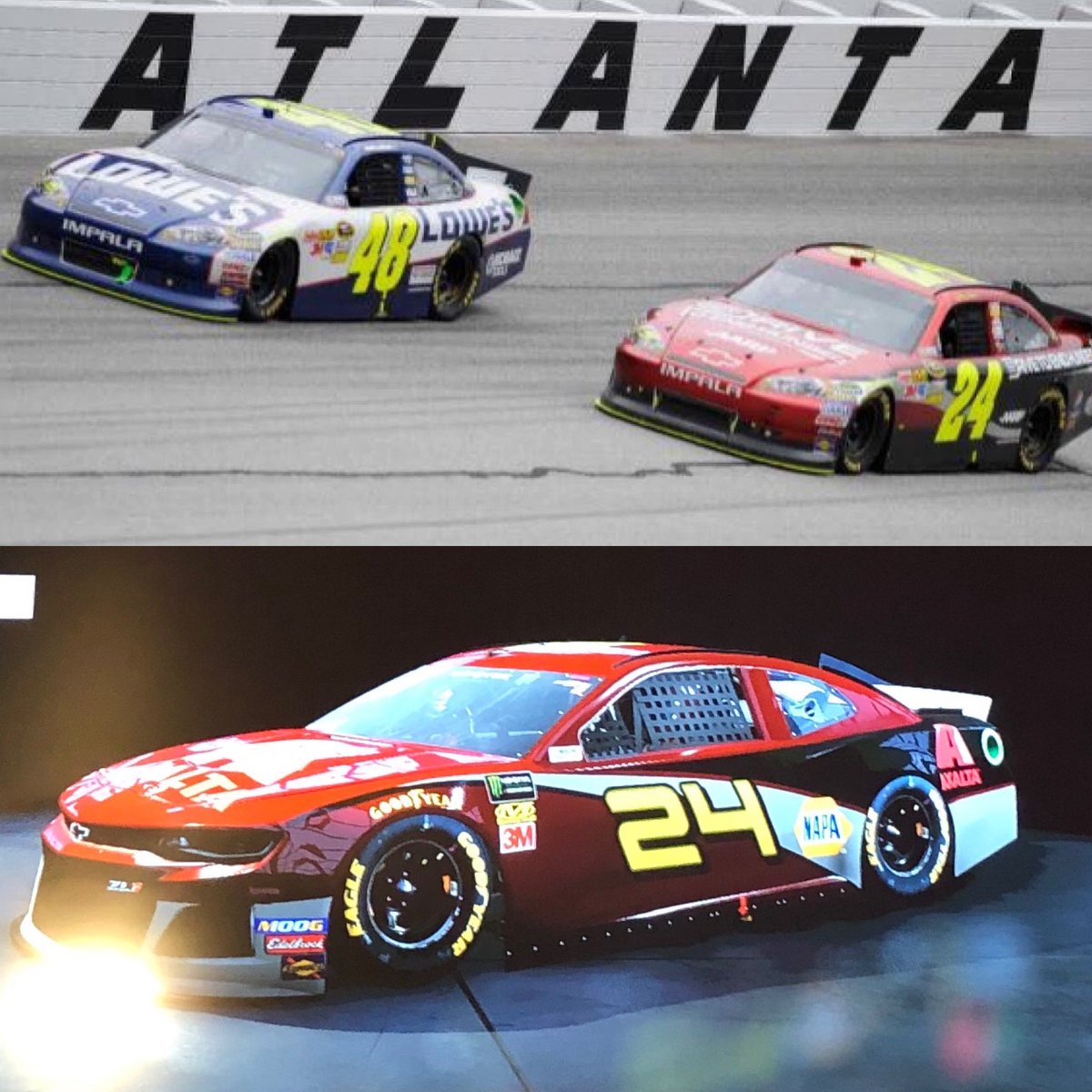 CDRacing_'s tweet photo. Lineup for the @SRLeague Throwback night at @amsupdates 

9- @Snyder315 
Throwing it back to chase elliotts throwback to the million dollar bill car 

24- @enriqueq20 
Throwing it back to the GOAT @JeffGordonWeb and that incredible win with the battle of the loose race cars! https://t.co/HDQd7LTeEh