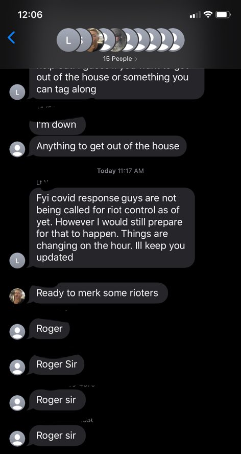 ItsNeeksYeah's tweet photo. People in the DMV, this text chain is from a group of Virginia National Guards. Be advised if you are going out to protest tonight, they are taking immense pleasure in “marking” us. 
#dmv #DCProtests #dmvprotests https://t.co/UeARAg4LPL