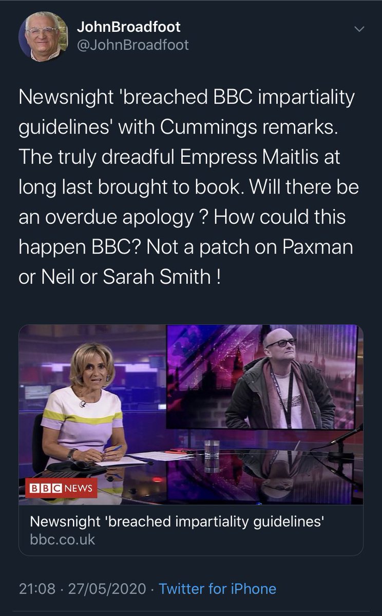 6/. The interview with the MP,  @ABridgen, was on  @BBCNewsnight done by  @maitlis who’d begun the programme with a powerful & opinionated - but entirely factual - monologue.The next day, the BBC issued an apology.I imagine ministers will boycott her like they have  @piersmorgan.