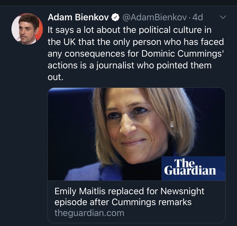 6/. The interview with the MP,  @ABridgen, was on  @BBCNewsnight done by  @maitlis who’d begun the programme with a powerful & opinionated - but entirely factual - monologue.The next day, the BBC issued an apology.I imagine ministers will boycott her like they have  @piersmorgan.