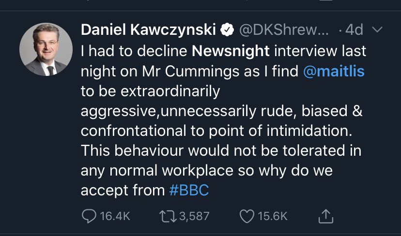 6/. The interview with the MP,  @ABridgen, was on  @BBCNewsnight done by  @maitlis who’d begun the programme with a powerful & opinionated - but entirely factual - monologue.The next day, the BBC issued an apology.I imagine ministers will boycott her like they have  @piersmorgan.