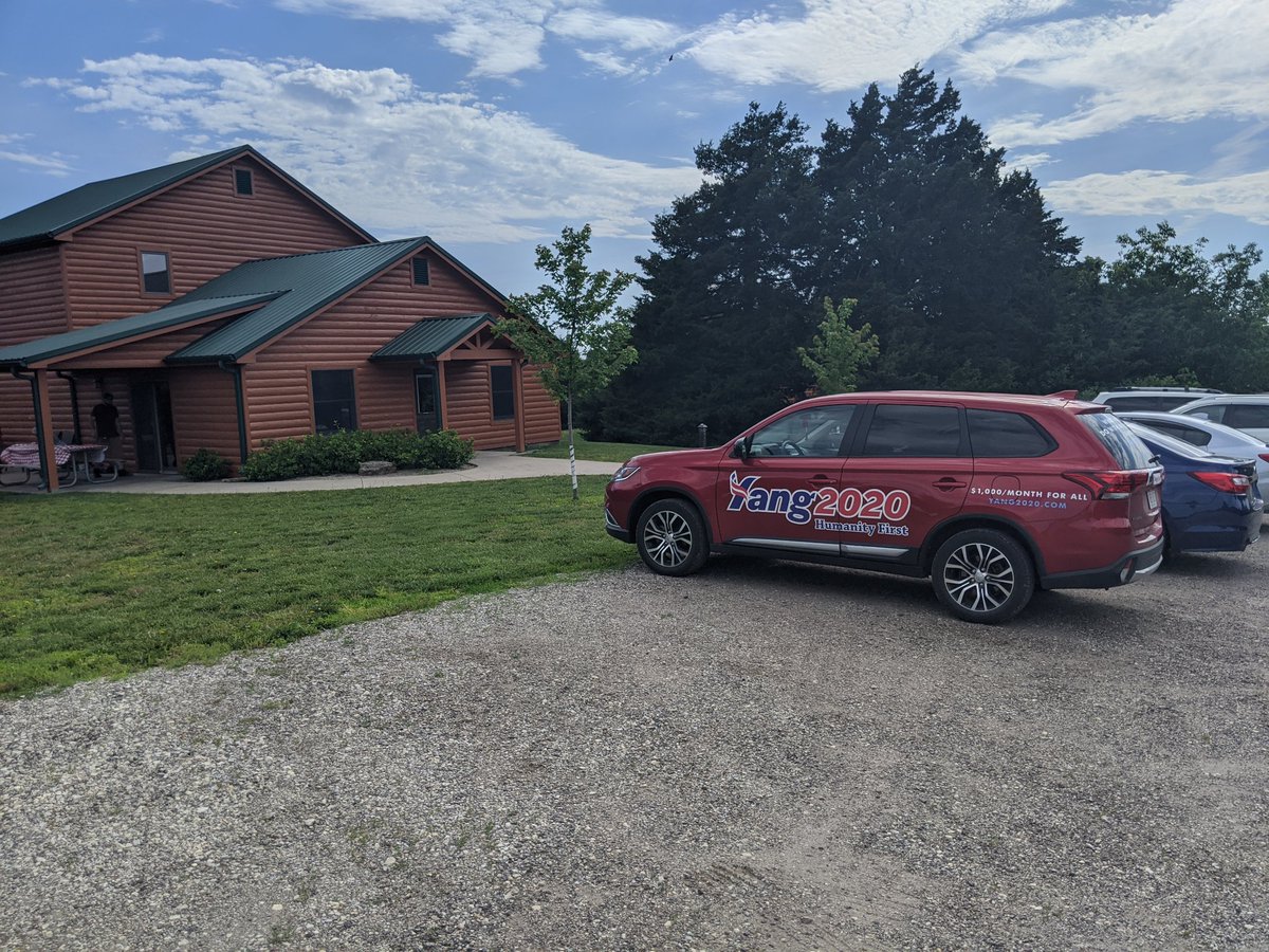 88_IROC's tweet photo. We are getting out of the city for a few days and the cabin we rented is the first one after the main office. I figured that was a good place for the #YangMobile!

#HumanityFirst #CouldaHadYang #YangGang #Yang2020 #Yang2024 https://t.co/sP79LmCLDf