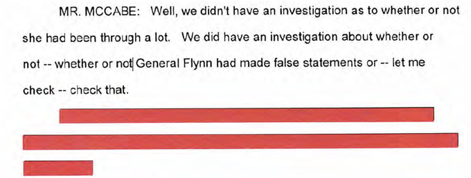 6/ McCabe attempted to distinguish Flynn and Hillary situations on grounds that they had an open investigation on whether Flynn had made false statements - a statement that he appears to have quickly withdrawn. His explanation is REDACTED for no good reason  @RichardGrenell