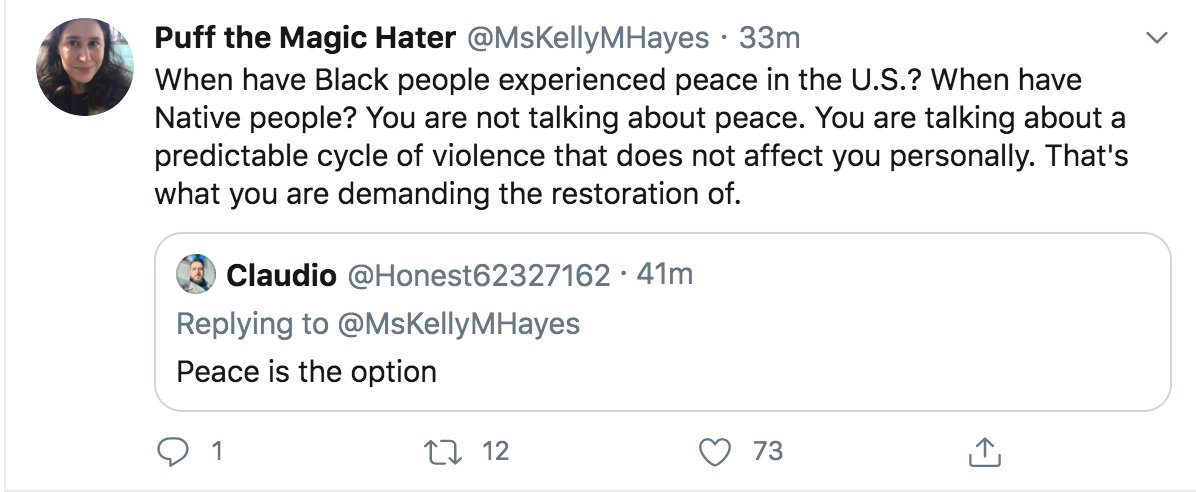 . @MsKellyMHayes is a queer Native author, organizer and educator who focuses on transformative justice. Her Twitter shares crucial information for organizers and protestors as well as historical and educational resources  https://bit.ly/3dm6gfV 
