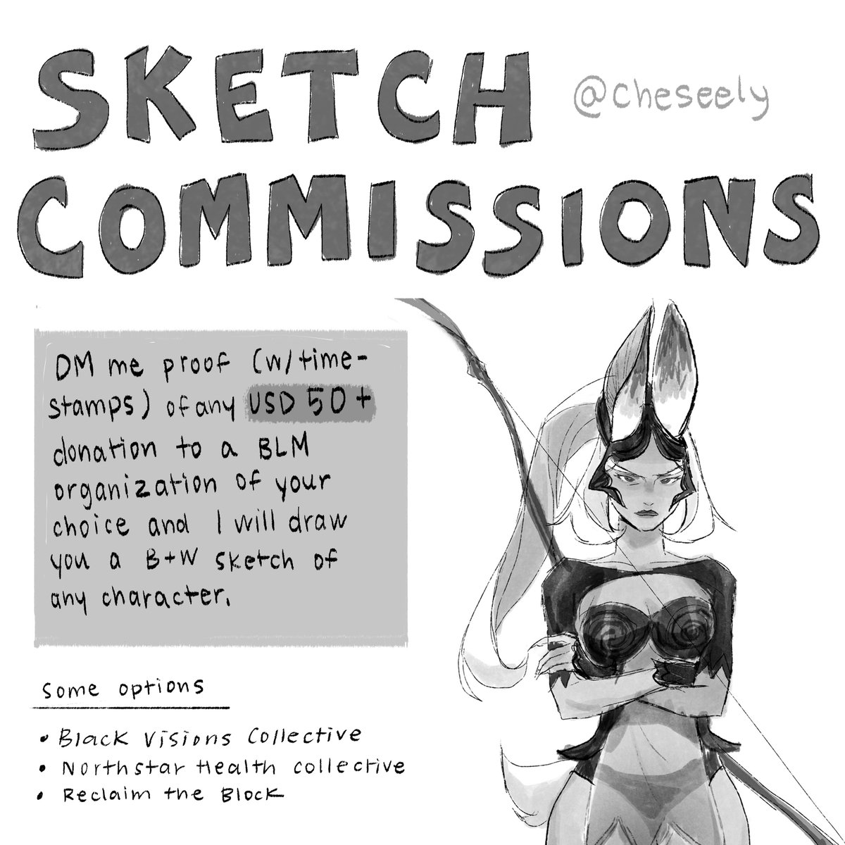 Doing quick sketch commissions for any proof of donations of USD $50 or more (please provide timestamps!) Will provide some links below. Thank you ! 