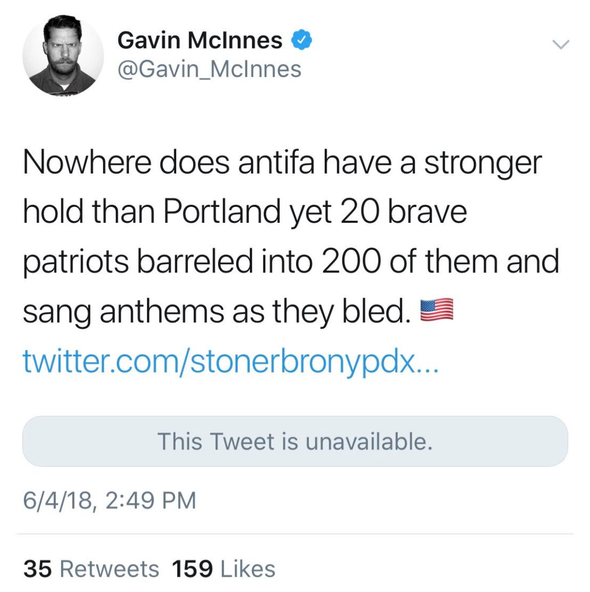 Speaking of Patriot Prayer & the Proud Boy's close relationship, here is Gavin's reaction to a joint Proud Boy & Patriot Prayer rally that was formed expressly to do violence, back in 2018. https://twitter.com/itsmikebivins/status/1003810296257921024 https://www.splcenter.org/hatewatch/2018/06/06/patriot-prayer-and-proud-boys-roll-portland-ready-fight