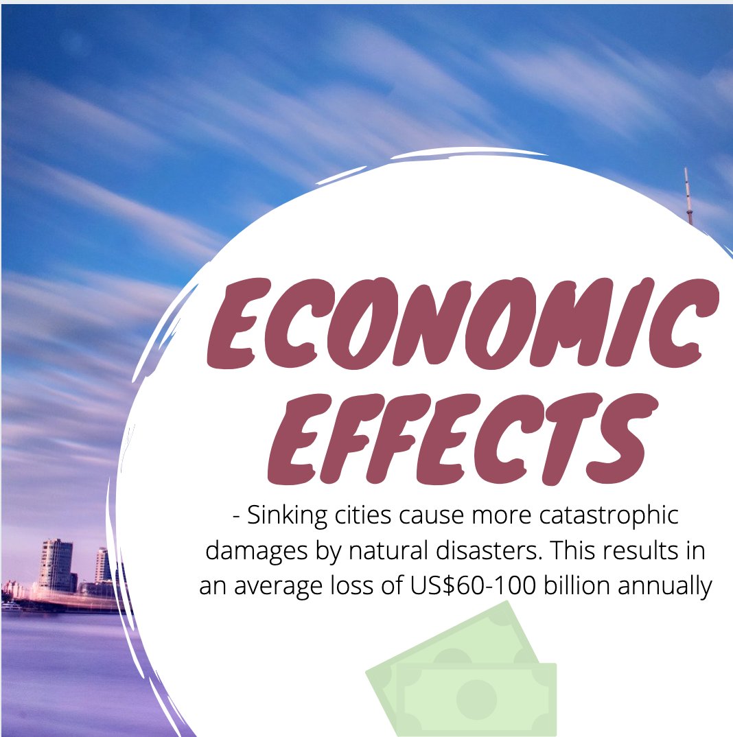 savesinkingcity's tweet photo. Sinking cities cause more damage, which requires money to be fixed. The tourism rate also goes down because of the increase in natural disasters. Both of these things cause a substantial setback to the cities economy #savesinkingcities #ClimateChange #economy https://t.co/dxklXWh1Jq